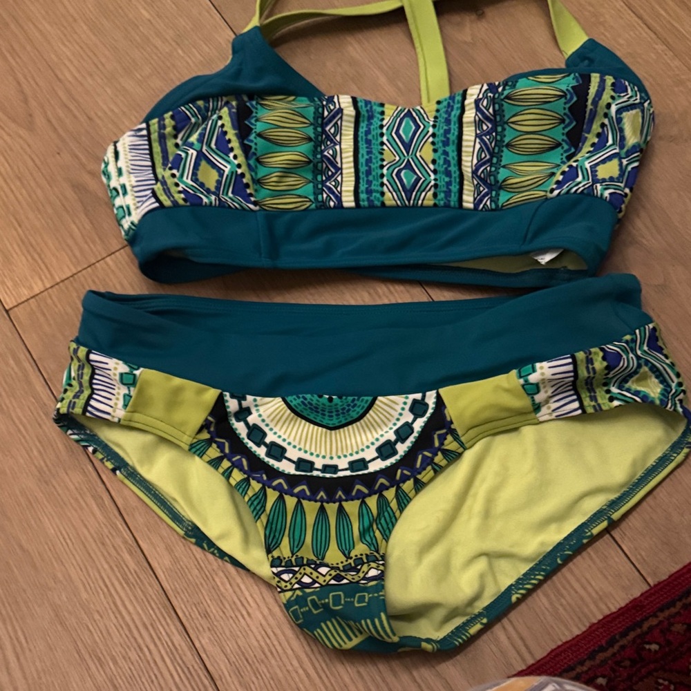 Prana Teal and Lime Bikini Set